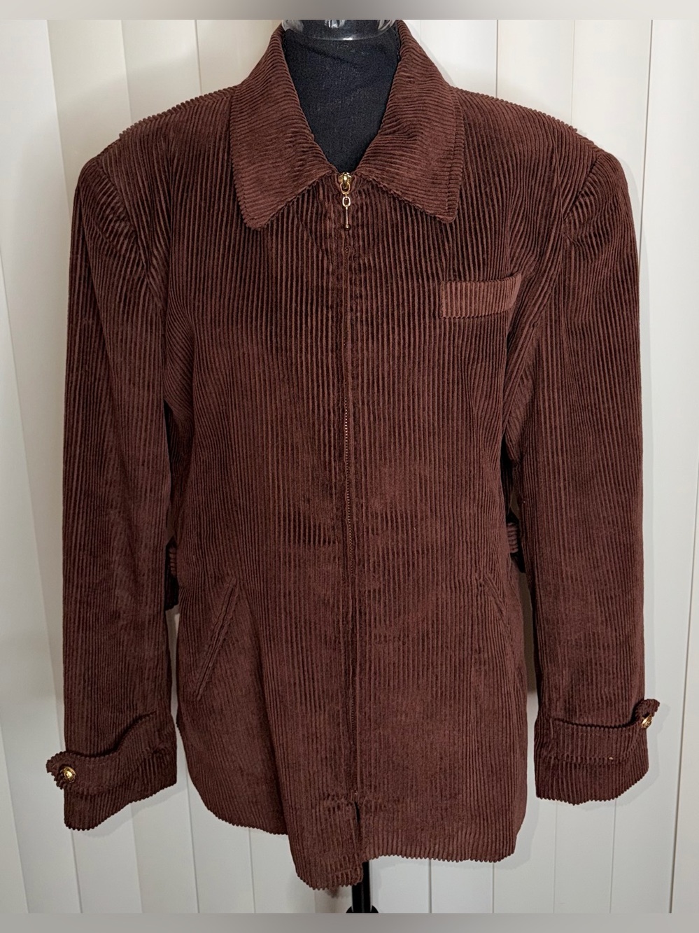 Vintage Charles Klein Brown Corduroy Gold Zip Up Jacket Streetwear Fall Size *16